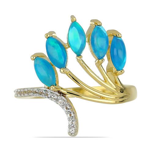 BUY NATURAL  BLUE ETHIOPIAN OPAL GEMSTONE CLASSIC RING IN STERLING SILVER